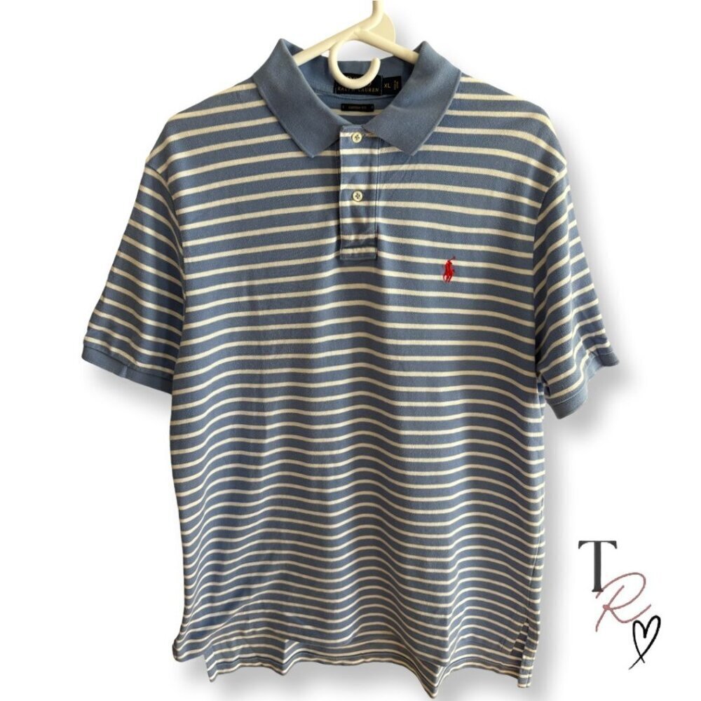 Polo Ralph Lauren Like New Custom Fit Striped Polo Shirt Blue White Size XL